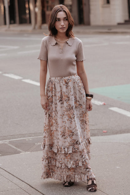 BOTTOMS Kadie Maxi Skirt - Beige Floral