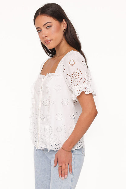 TOPS Kairi Eyelet Top - White Broderie
