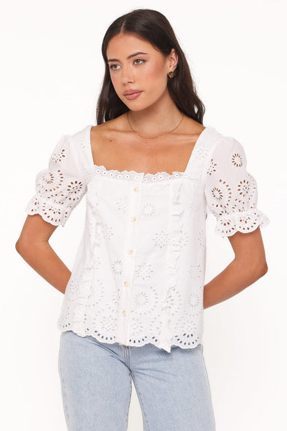 TOPS Kairi Eyelet Top - White Broderie