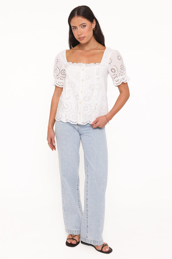 TOPS Kairi Eyelet Top - White Broderie