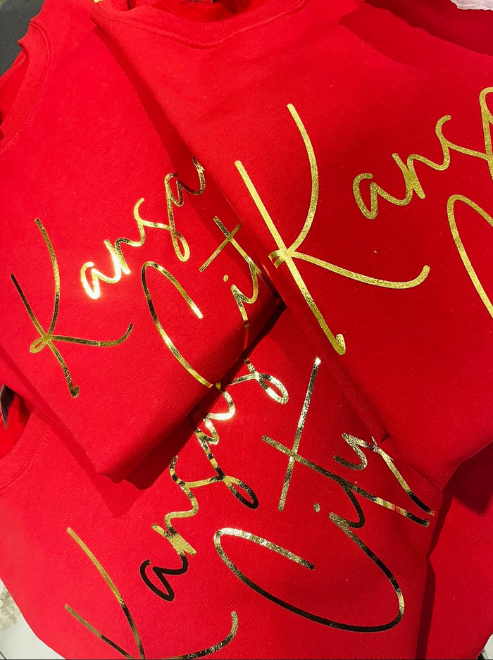 Kansas City Script Crewneck Sweatshirt (Gold Foil)