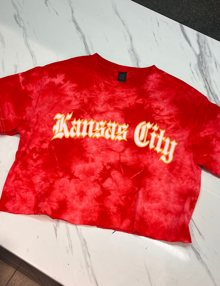 Kansas City Tie Dye Cropped Tee (Red)