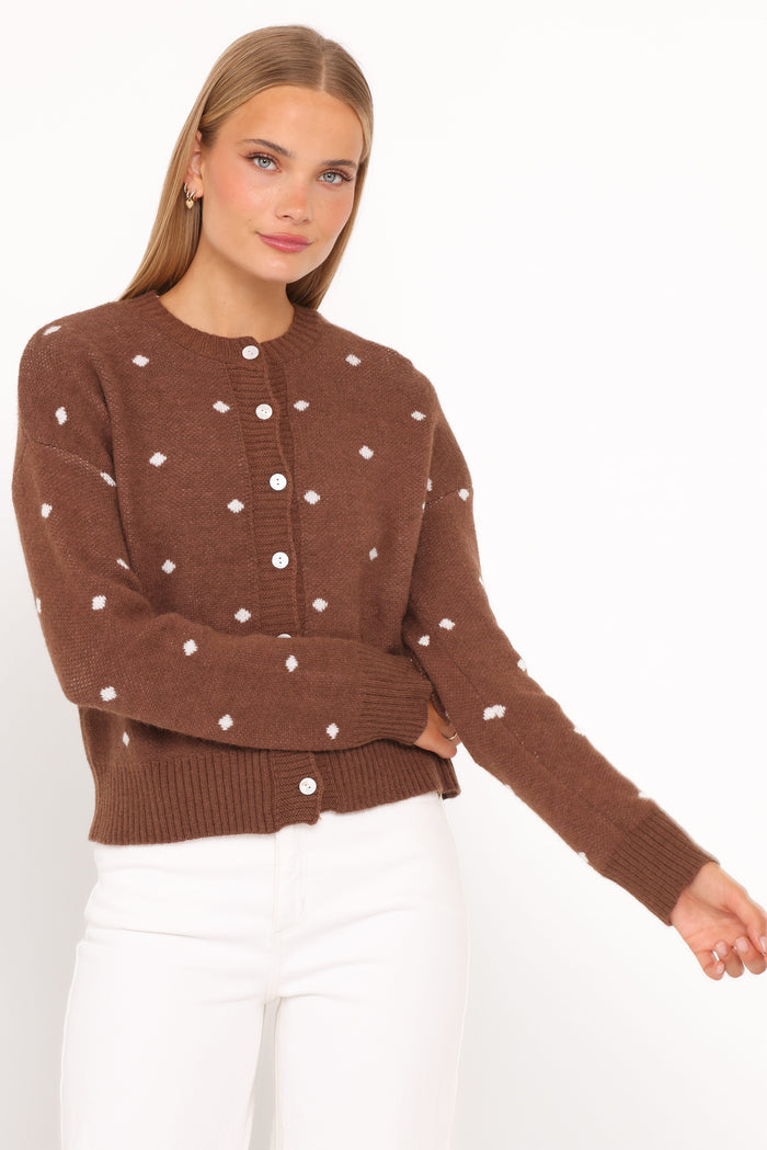 Petal and Pup USA KNITWEAR Karia Polka Dot Cardigan - Brown