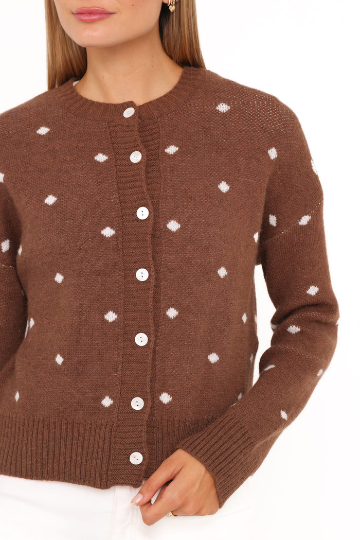 Petal and Pup USA KNITWEAR Karia Polka Dot Cardigan - Brown