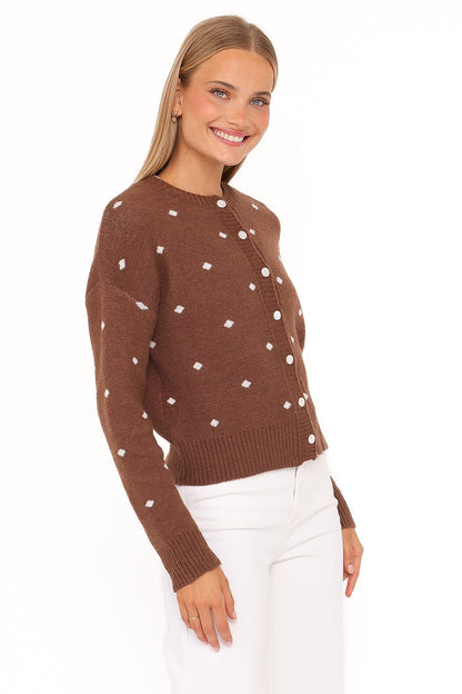 Petal and Pup USA KNITWEAR Karia Polka Dot Cardigan - Brown