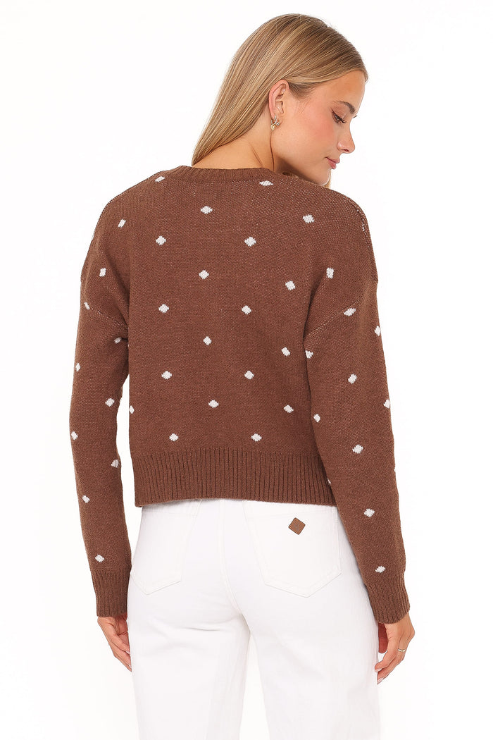 Petal and Pup USA KNITWEAR Karia Polka Dot Cardigan - Brown