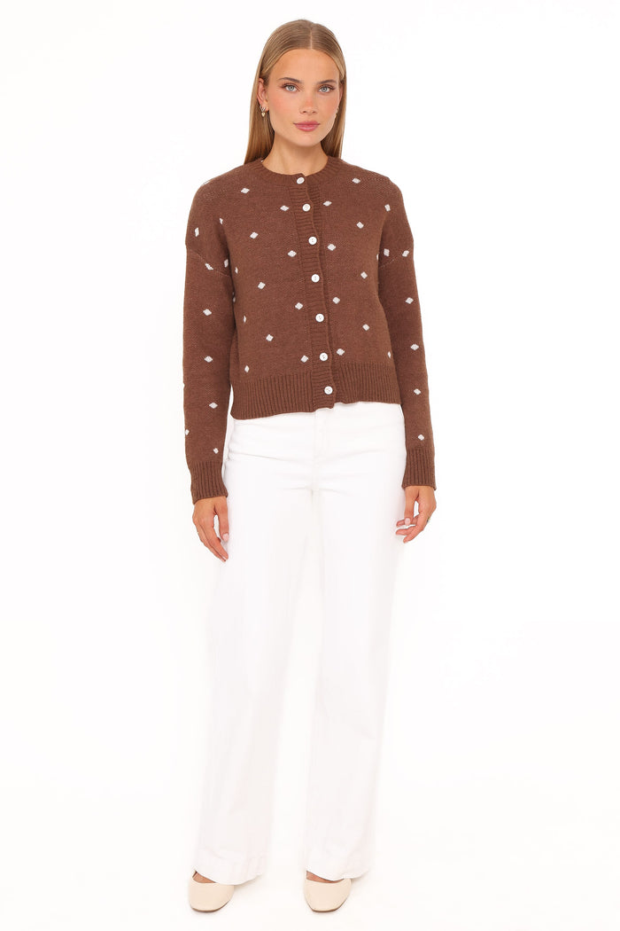 Petal and Pup USA KNITWEAR Karia Polka Dot Cardigan - Brown
