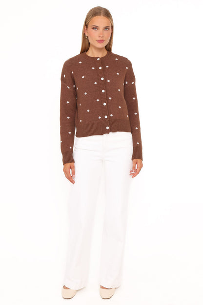 Petal and Pup USA KNITWEAR Karia Polka Dot Cardigan - Brown