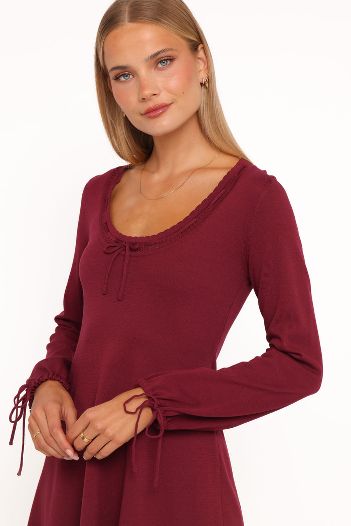 Petal and Pup USA DRESSES Kaylee Knit Long Sleeve Mini Dress - Burgundy