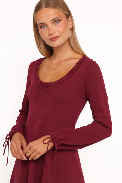 Petal and Pup USA DRESSES Kaylee Knit Long Sleeve Mini Dress - Burgundy
