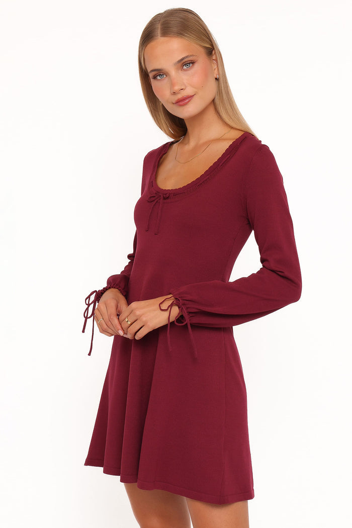 Petal and Pup USA DRESSES Kaylee Knit Long Sleeve Mini Dress - Burgundy