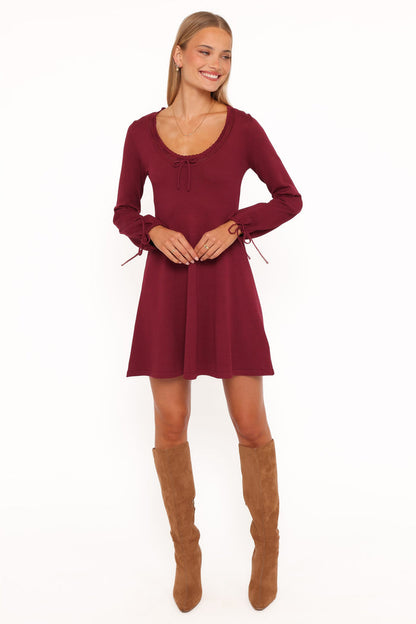 Petal and Pup USA DRESSES Kaylee Knit Long Sleeve Mini Dress - Burgundy