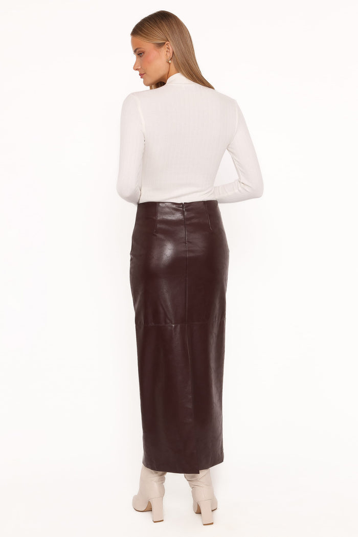 Petal and Pup USA BOTTOMS Koda Faux Leather Column Skirt - Burgundy
