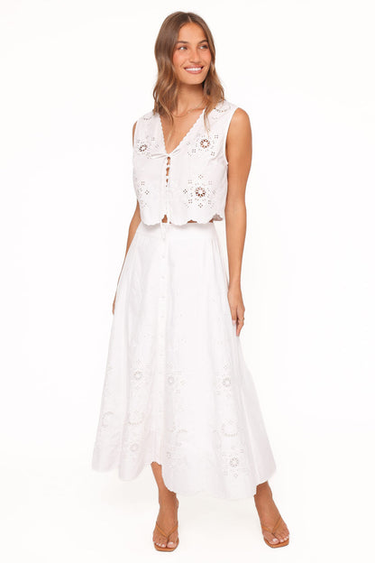 Petal and Pup USA BOTTOMS Kye Midi Skirt - White Broderie
