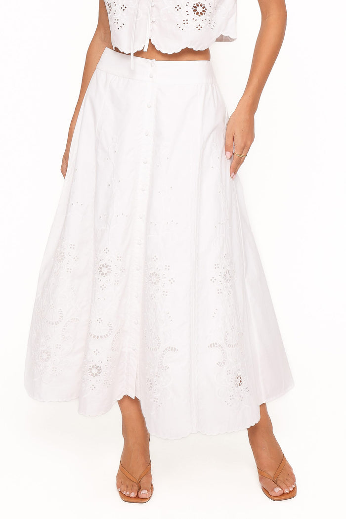Petal and Pup USA BOTTOMS Kye Midi Skirt - White Broderie