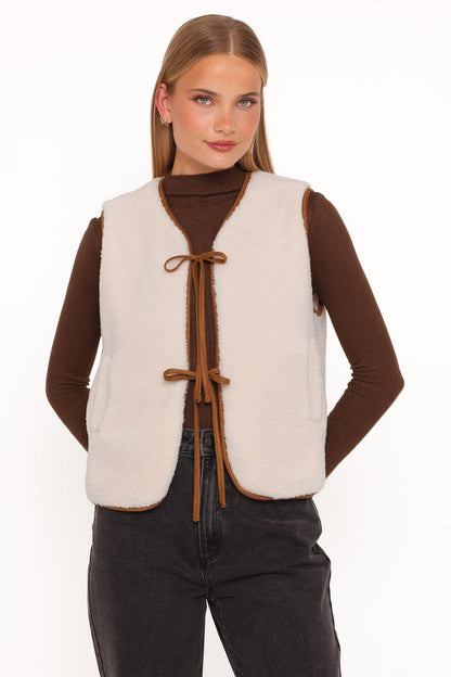 Petal and Pup USA OUTERWEAR Laila Tie Front Vest - Cream Shearling
