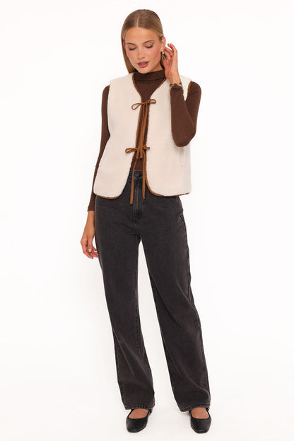 Petal and Pup USA OUTERWEAR Laila Tie Front Vest - Cream Shearling