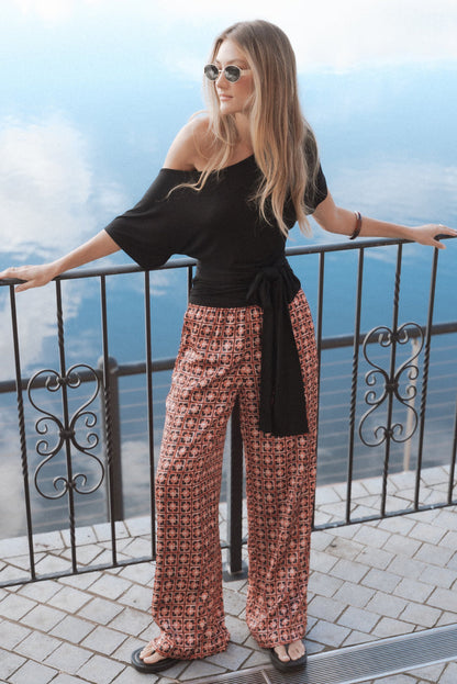 Petal and Pup USA BOTTOMS Lexi Elastic Waist Pant - Red Geometric