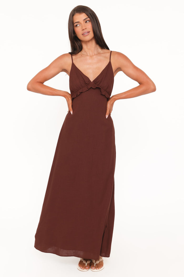 Petal and Pup USA DRESSES Lorella Midi Dress - Dark Brown