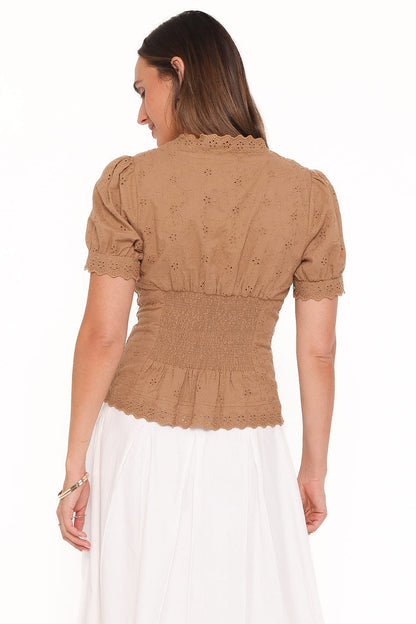 Petal and Pup USA TOPS Lorraine Eyelet Top - Brown