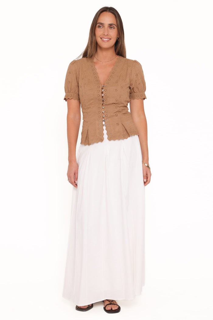 Petal and Pup USA TOPS Lorraine Eyelet Top - Brown