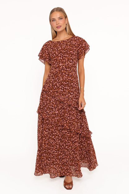 Petal and Pup USA DRESSES Lorrie Maxi Dress - Brown Ditsy Floral