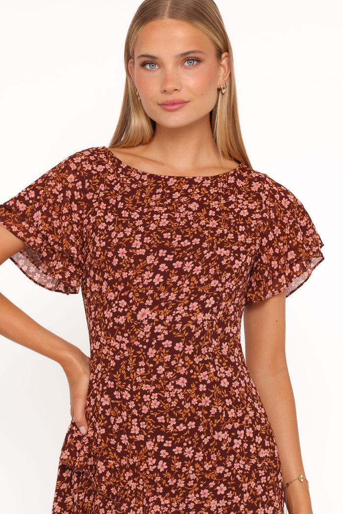 Petal and Pup USA DRESSES Lorrie Maxi Dress - Brown Ditsy Floral