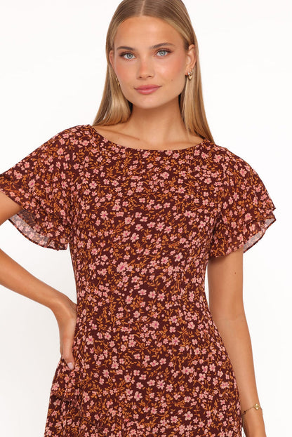 Petal and Pup USA DRESSES Lorrie Maxi Dress - Brown Ditsy Floral