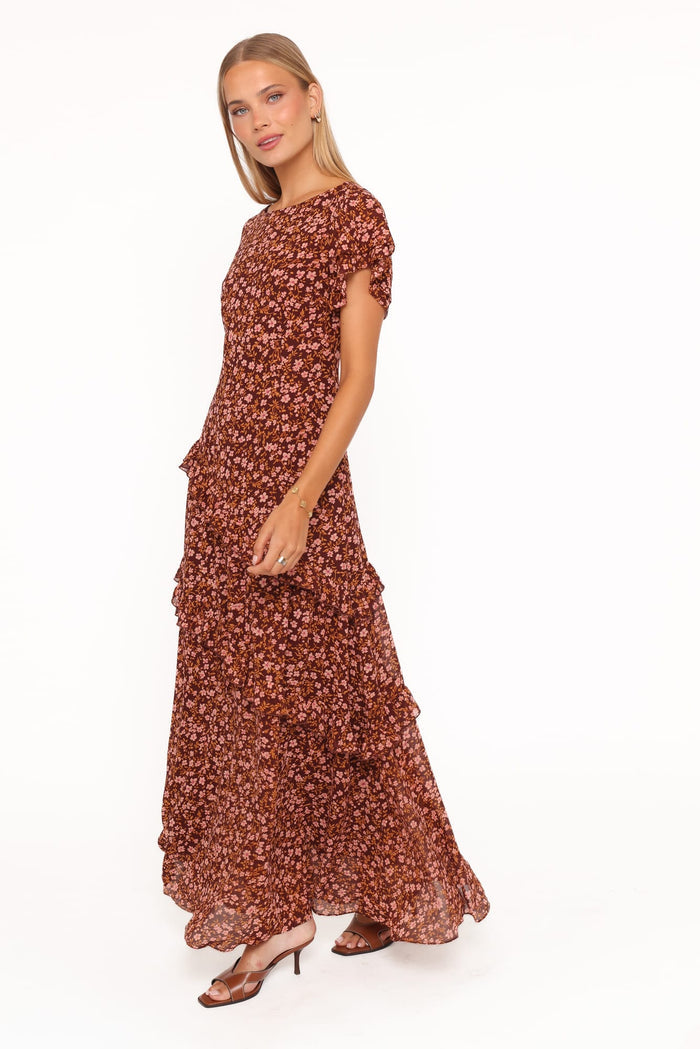 Petal and Pup USA DRESSES Lorrie Maxi Dress - Brown Ditsy Floral