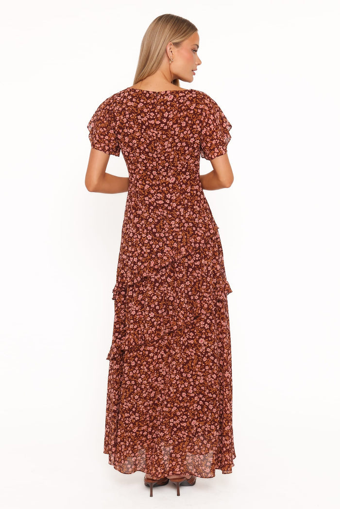 Petal and Pup USA DRESSES Lorrie Maxi Dress - Brown Ditsy Floral