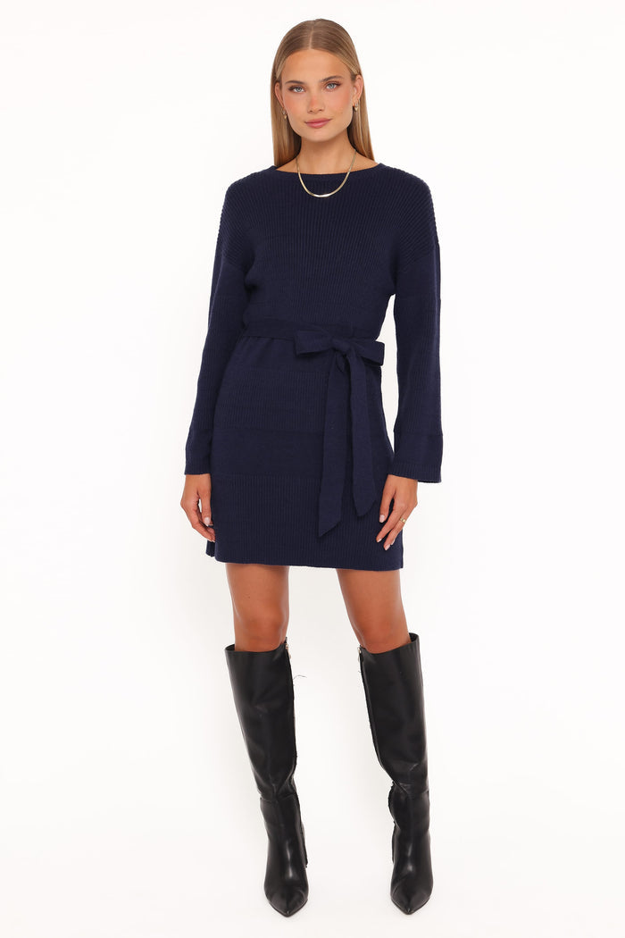 Petal and Pup USA DRESSES Lucca Mini Sweater Dress - Navy