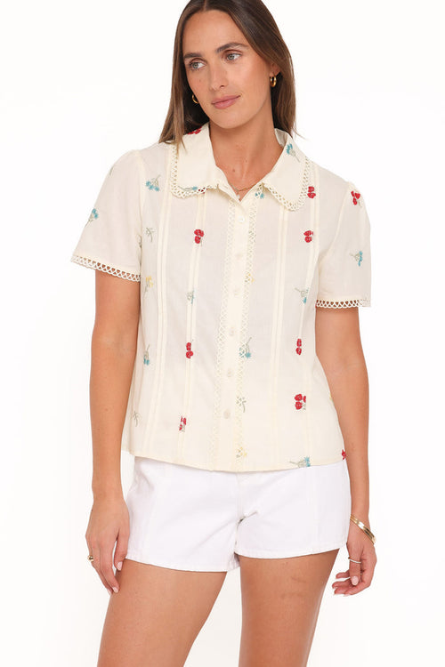 Petal and Pup USA TOPS Lucile Embroidered Shirt - Light Yellow