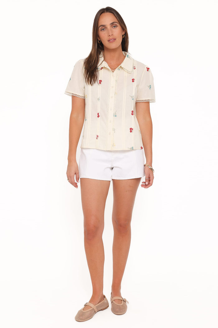 Petal and Pup USA TOPS Lucile Embroidered Shirt - Light Yellow