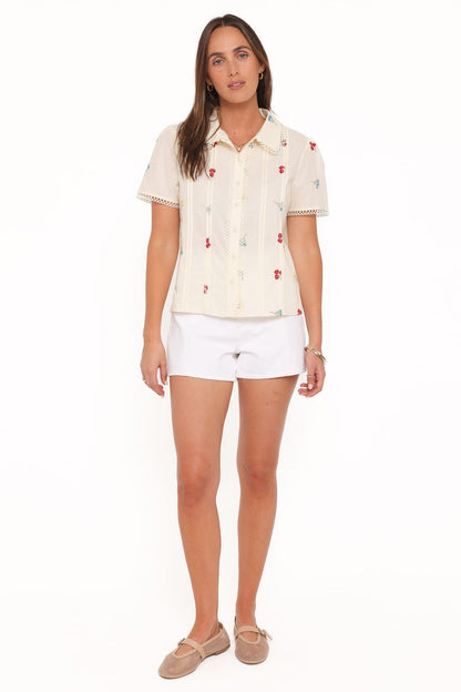 Petal and Pup USA TOPS Lucile Embroidered Shirt - Light Yellow