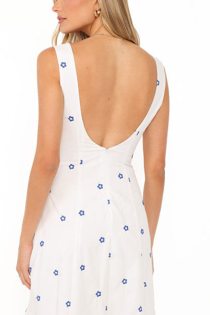 DRESSES Luellen Embroidered Daisy Midi Dress - White