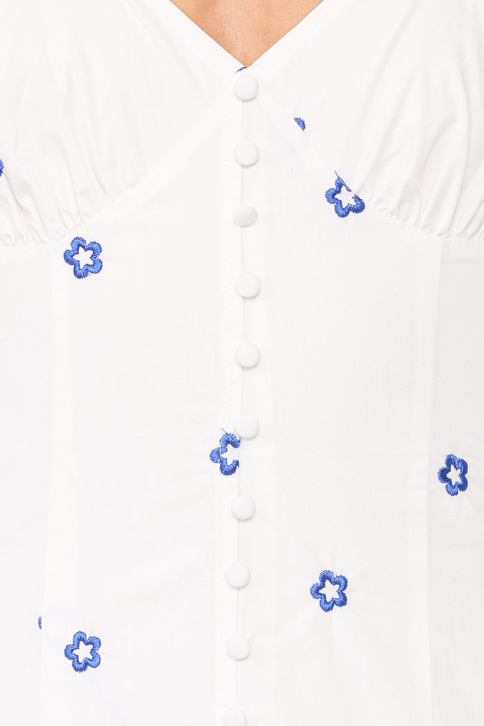 DRESSES Luellen Embroidered Daisy Midi Dress - White