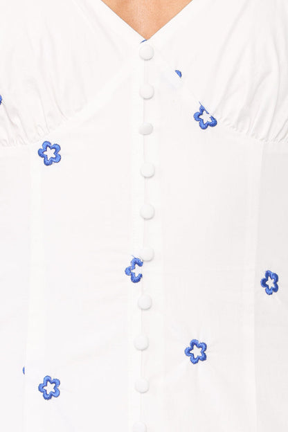 DRESSES Luellen Embroidered Daisy Midi Dress - White