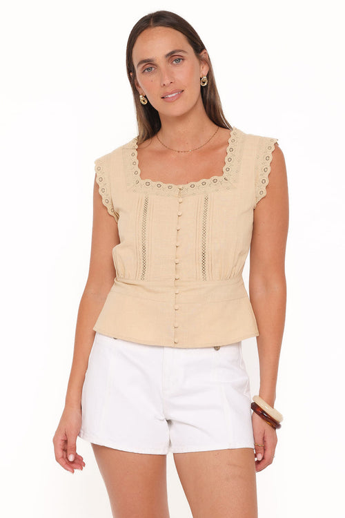 Petal and Pup USA TOPS Luke Button Top - Khaki