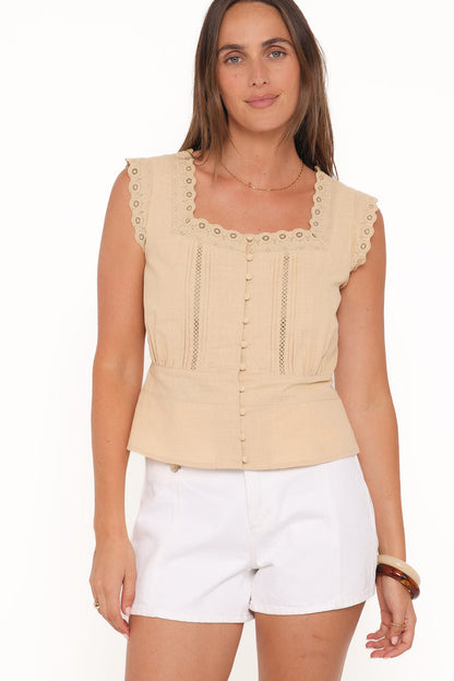 Petal and Pup USA TOPS Luke Button Top - Khaki