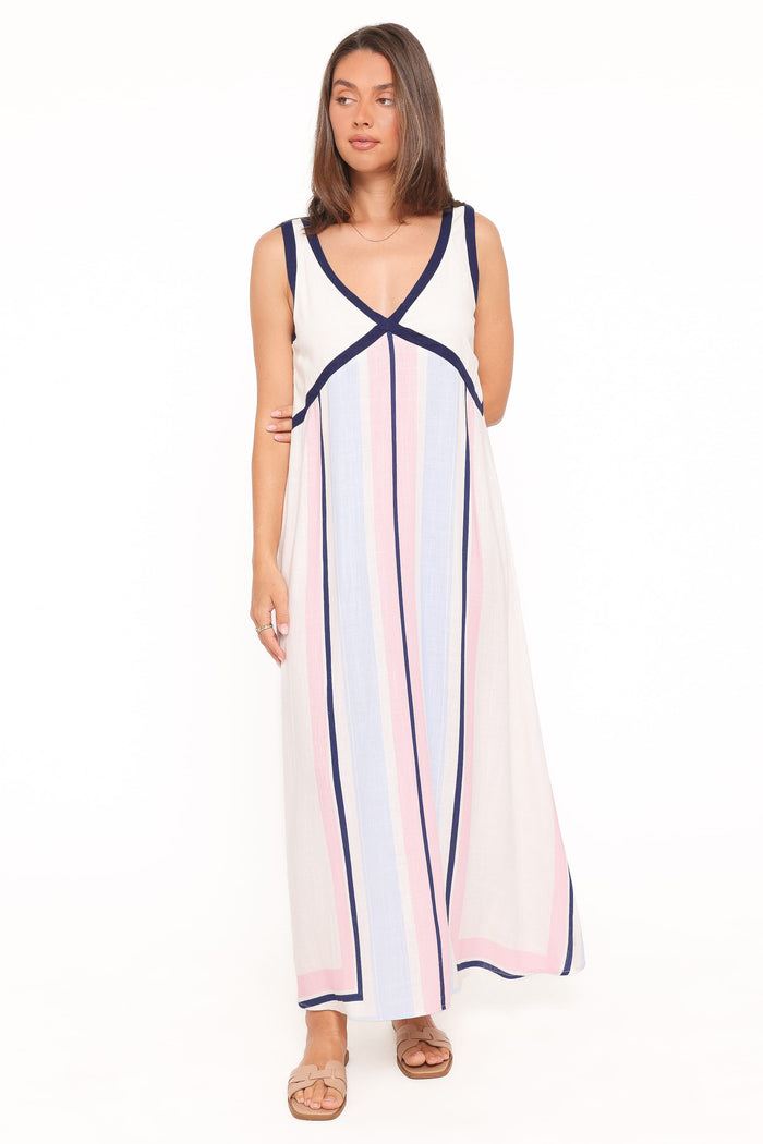 Petal and Pup USA DRESSES Mackay Maxi Dress - Blue/Pink Stripe