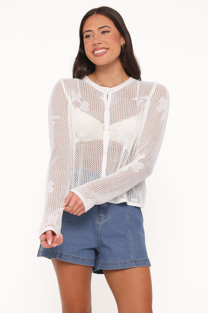 KNITWEAR Maddox Open Stitch Cardigan - White