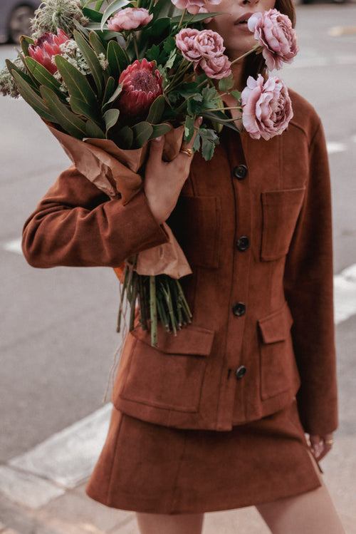 OUTERWEAR Mahlee Faux Suede Shacket - Copper Tan