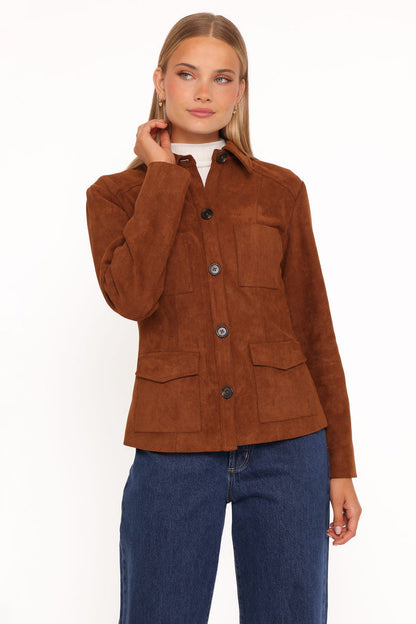Petal and Pup USA OUTERWEAR Mahlee Faux Suede Shacket - Copper Tan