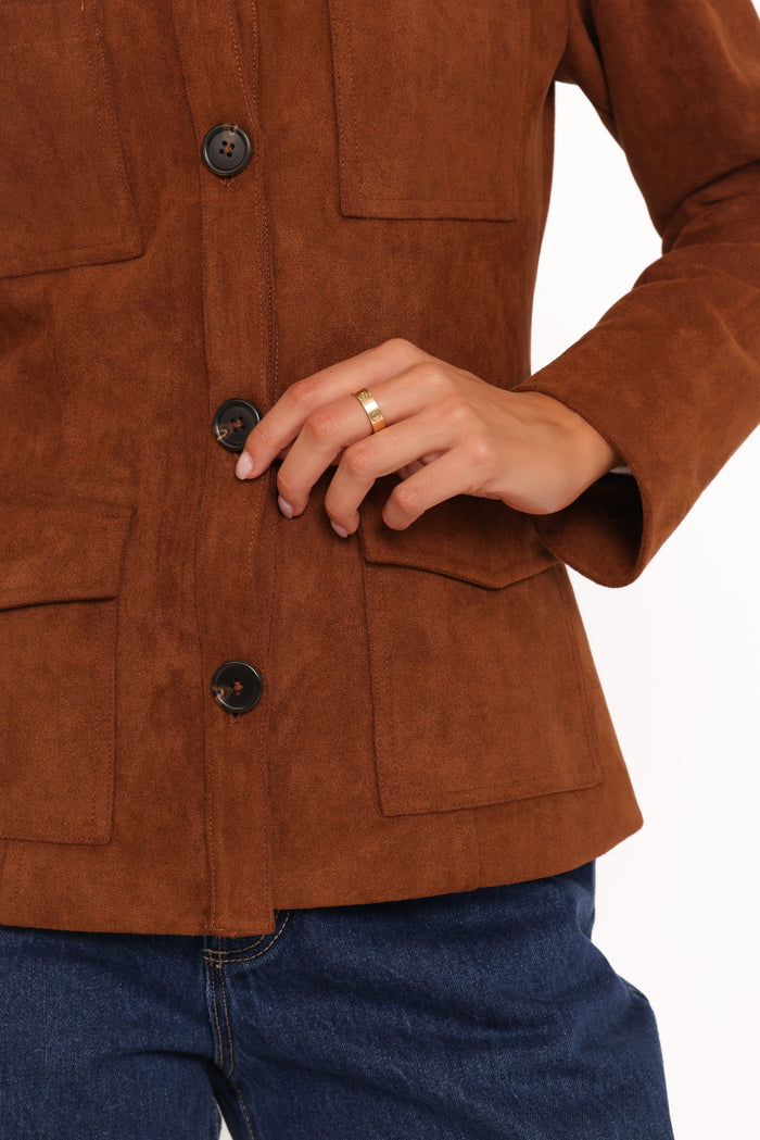 Petal and Pup USA OUTERWEAR Mahlee Faux Suede Shacket - Copper Tan