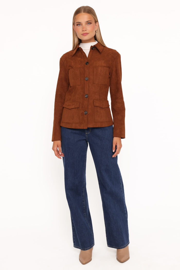 Petal and Pup USA OUTERWEAR Mahlee Faux Suede Shacket - Copper Tan