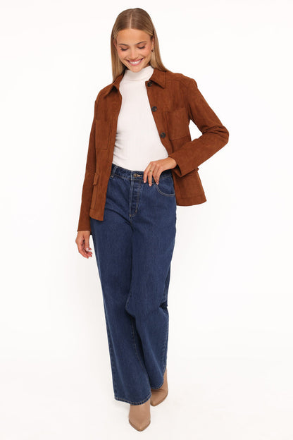 Petal and Pup USA OUTERWEAR Mahlee Faux Suede Shacket - Copper Tan