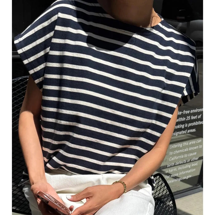 Manon Tee - White Stripe on Navy