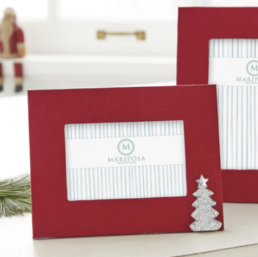 Mariposa Red Linen with Dotty Christmas Tree 4x6 Frame