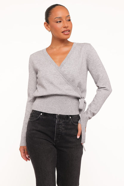 Petal and Pup USA KNITWEAR Marshall Wrap Knit Sweater - Grey