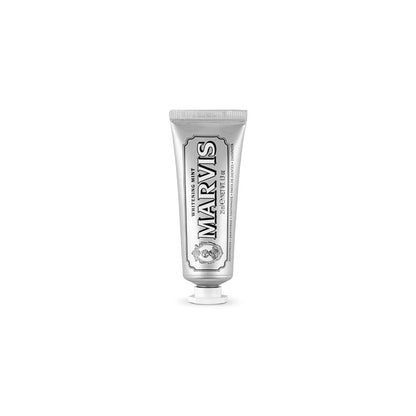 Travel-size tube of Whitening Mint Marvis toothpaste.